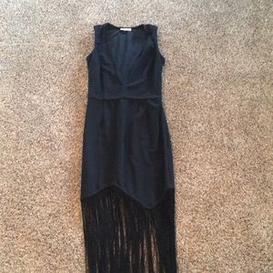 Black plunging fringe dress